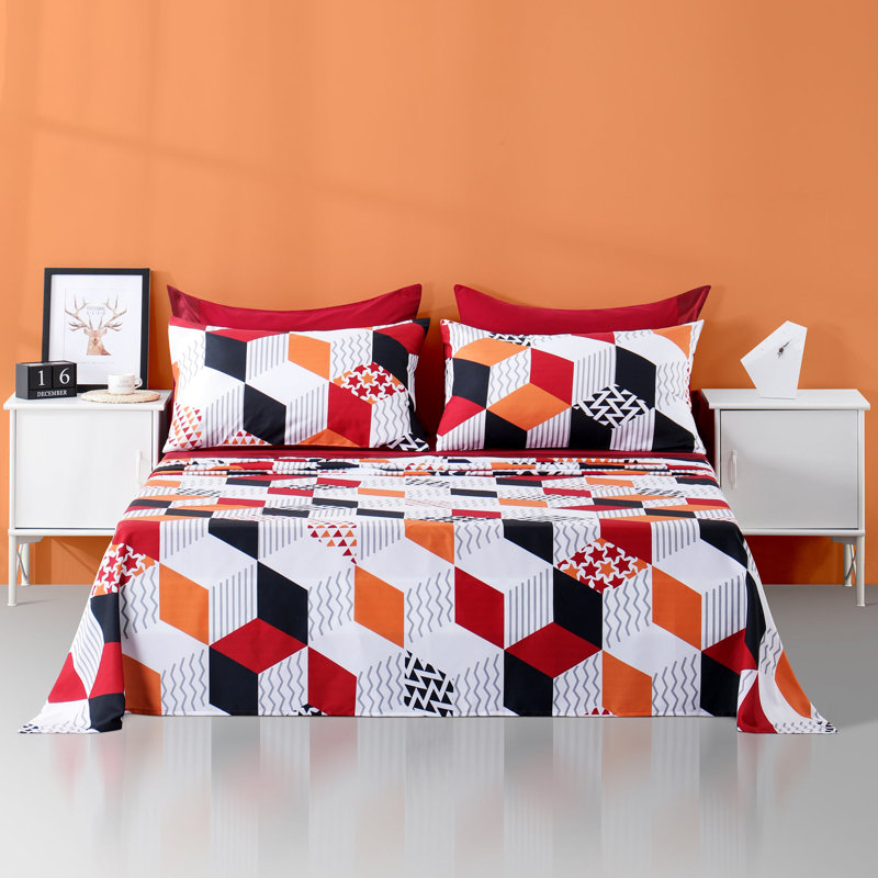 Ensemble de draps 6 pièces Polycotton, Courtepointe très grand + 5 pièces supplémentai, Cube