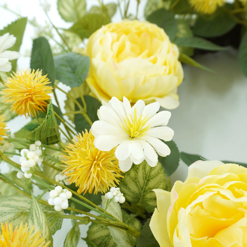22"Spring Wreaths Of Yellow Roses And Wildflowers