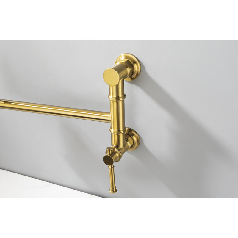 Pot Filler Faucet - Wall Mounted In Modern Brass Brushed Gold Arm For Versatile Filling Quiet Water Discharge Design Double Handles Effective Control Corrosion Coating