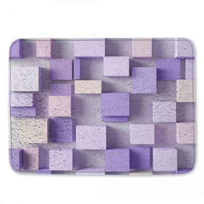 Purple Lilac Cubes Bath Mat