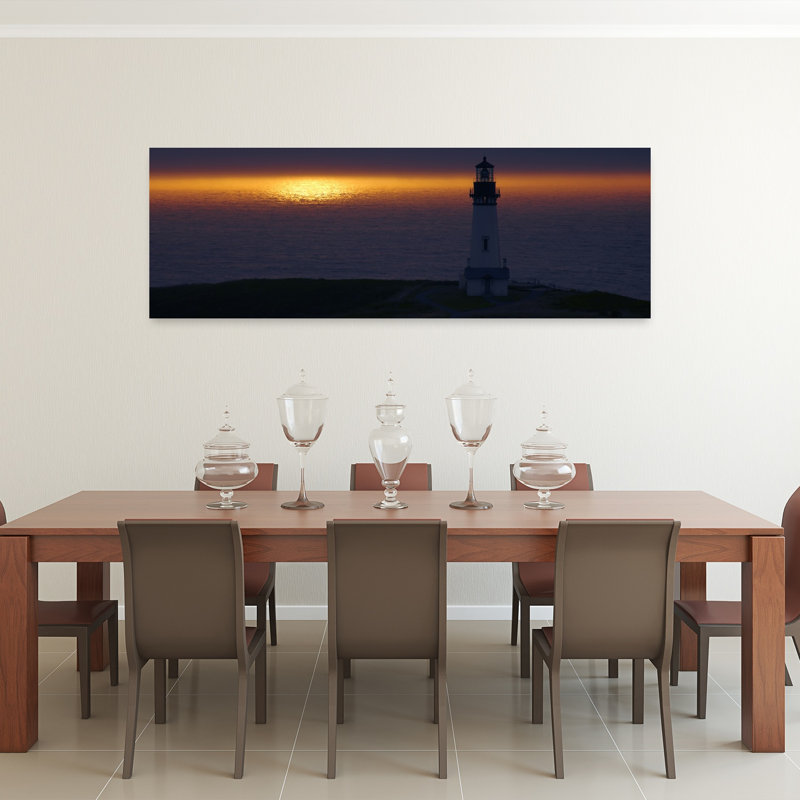 Phare au coucher du soleil paisible, art serein abstrait océan côtier, H 20 po x l 60 po
