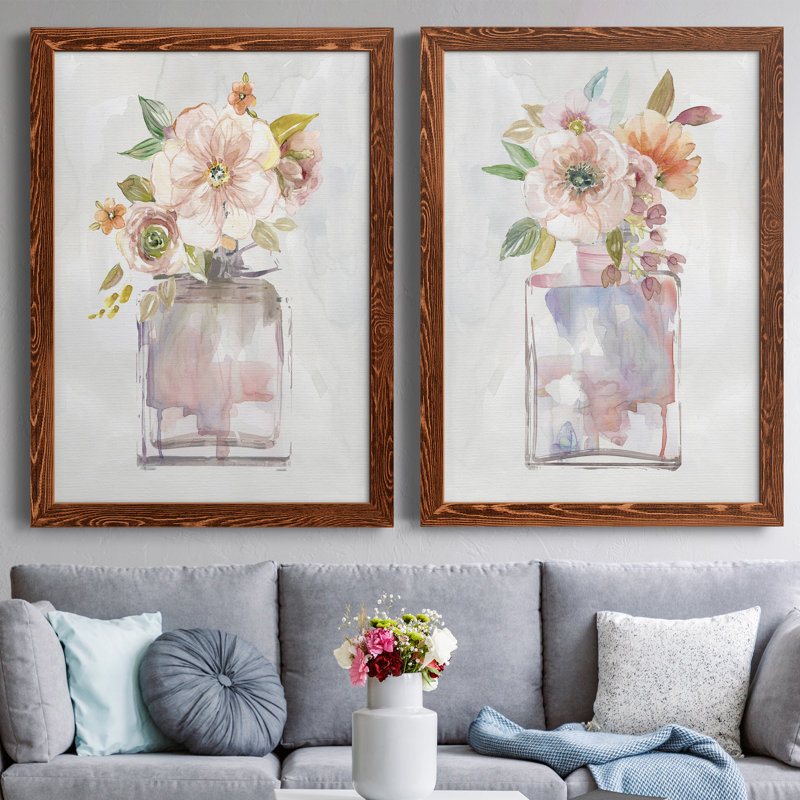 Mini Bouquet I - Ensemble de 2 peintures sur toile encadrées, H 44 po x l 31 po x P 1 po, Cadre en érable