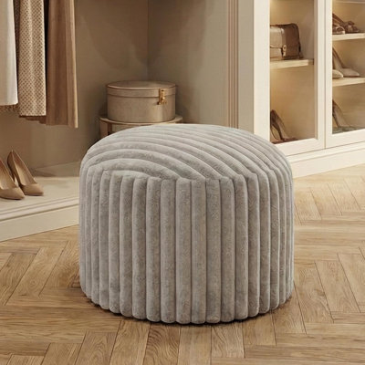20'' Fluffy Faux Fur Ottoman, Round Pouf Footrest, Mooncake Foot Stool, Paran Accent Pouf For Modern Interior Design, Fluffy Furry Vanity Chair, Soft Seat Reading Chair