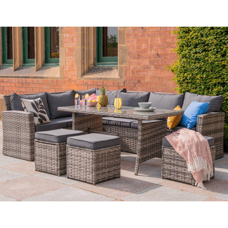 Rosen 9 seater left facing corner sofa FIRE PIT dinning cubic table sets with raincover