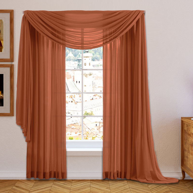 Daxin Sheer Voile Rod Pocket Curtain Panels, 54" W x 108" L, Dark Orange
