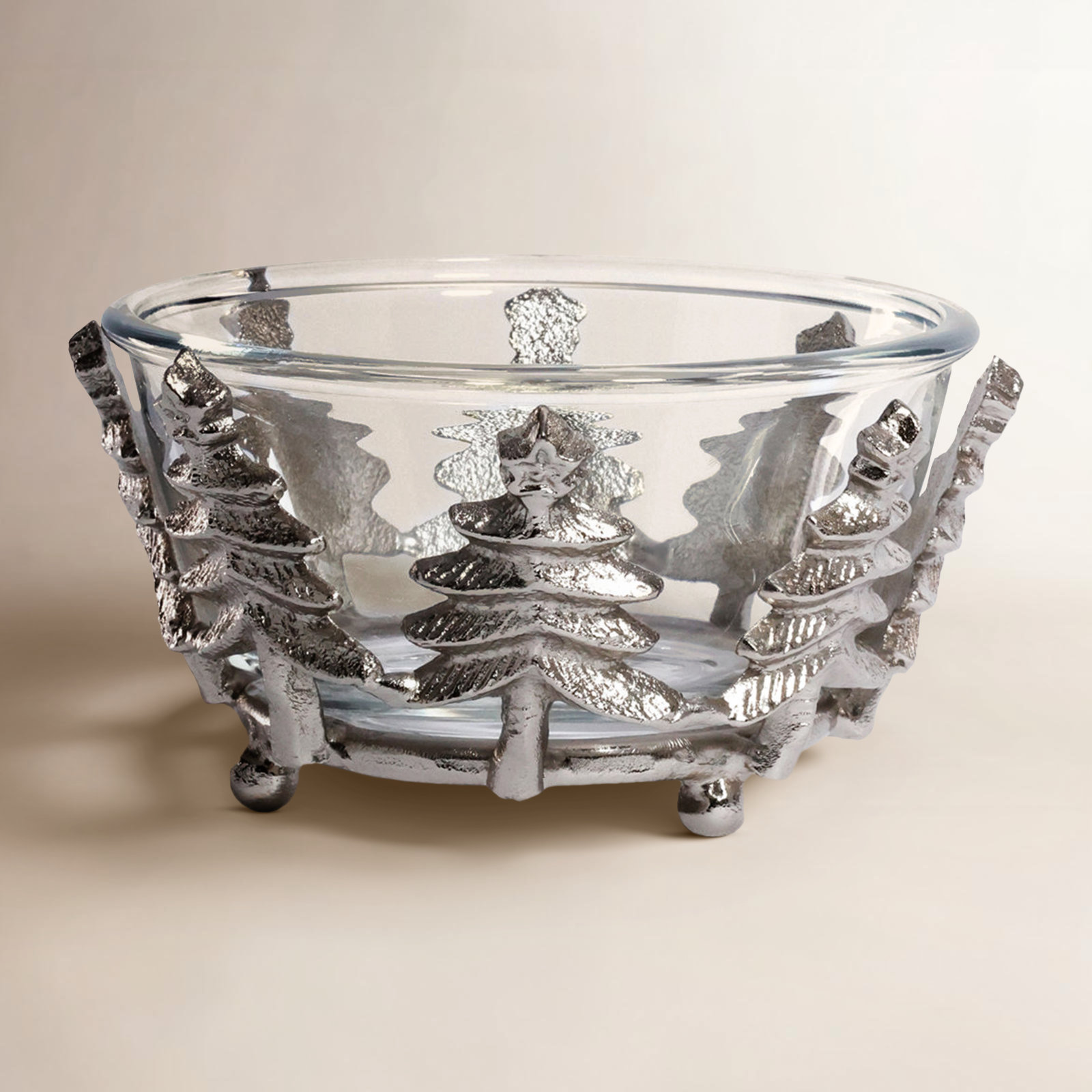 Aayza Glass & Metal Bowl, Decorative & Serving, Clear/Silver