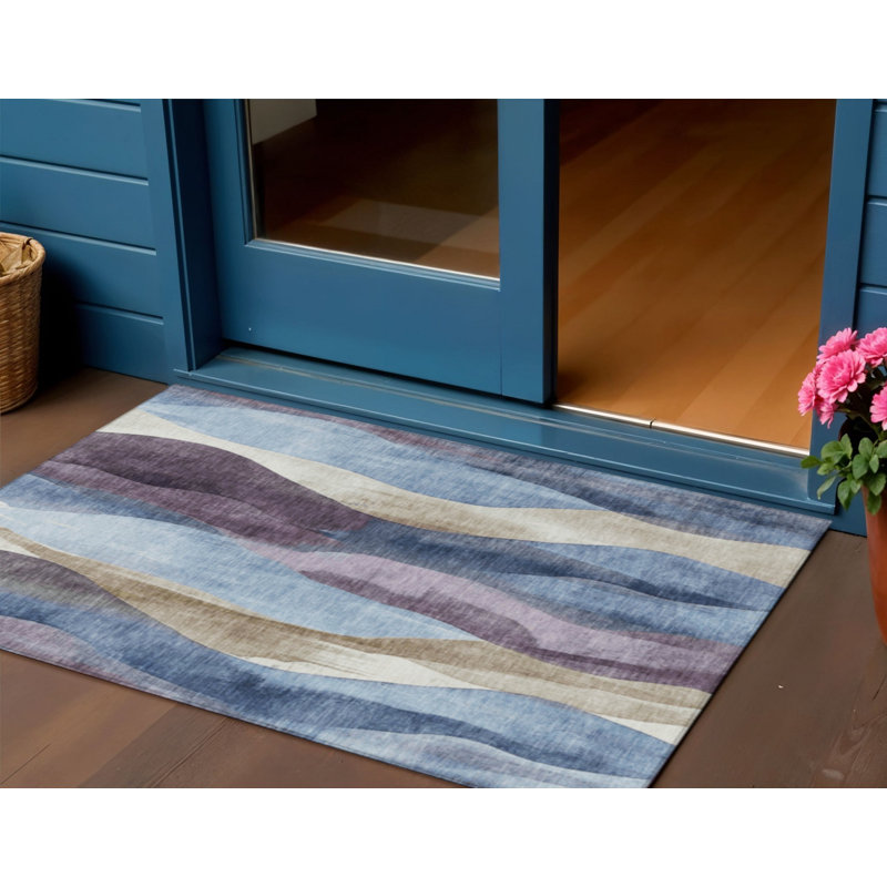 Tapis extérieur lavable abstrait bleu et mauve 3 pi x 5 pi