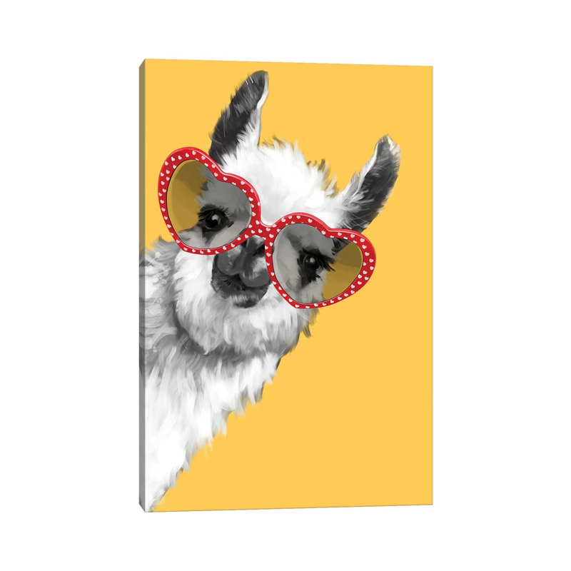Fashion Hipster Llama With Glasses by Big Nose Work - Wrapped Canvas Print