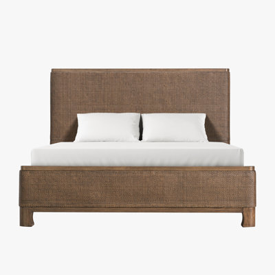 Arbor King Size Platform Bed Frame with Natural Rattan Headboard – Dark