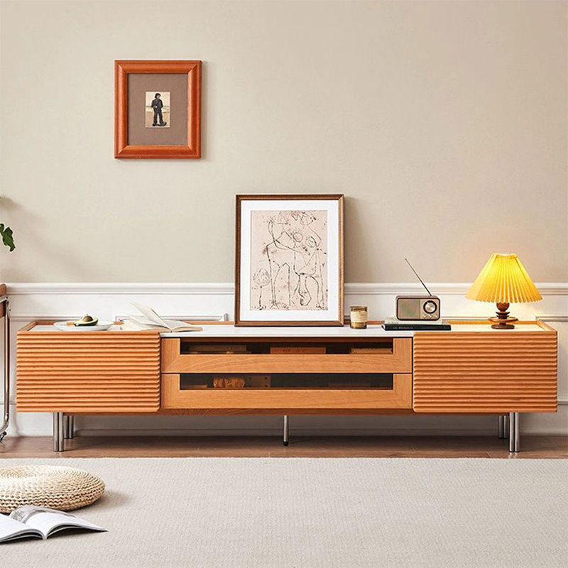 White+Brown Stone+Solid Wood TVStands, 78.74"