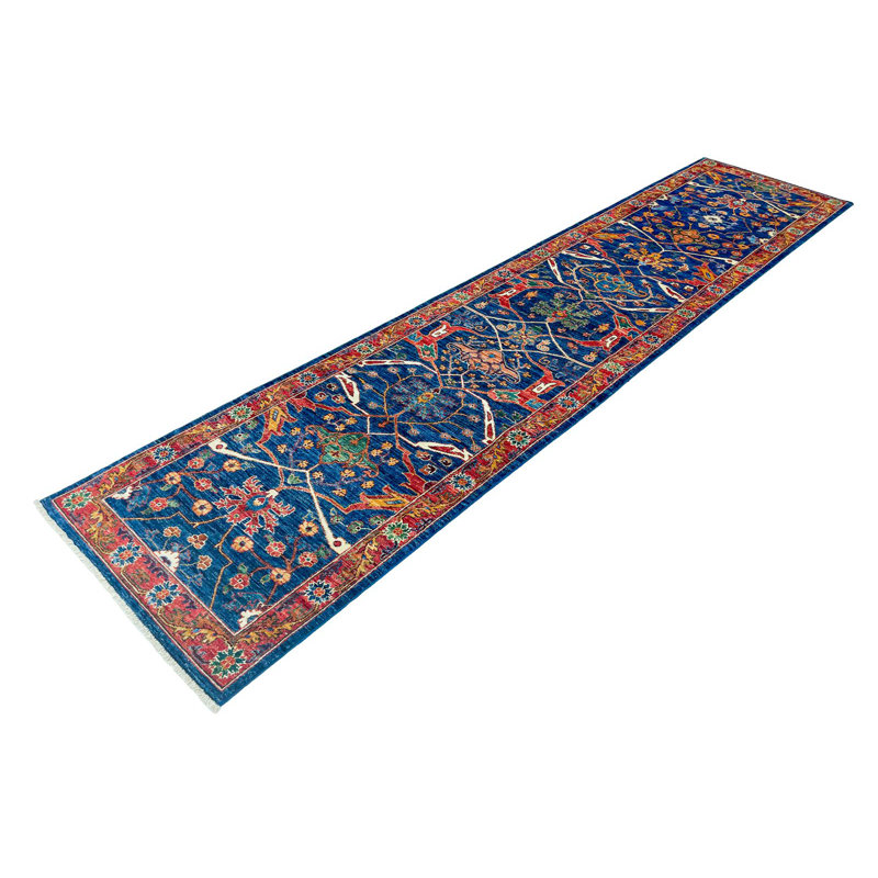 Tapis bleu marine / rouge en laine New Age Tribal 2 pi 9 po x 7 pi 11 po Tribal