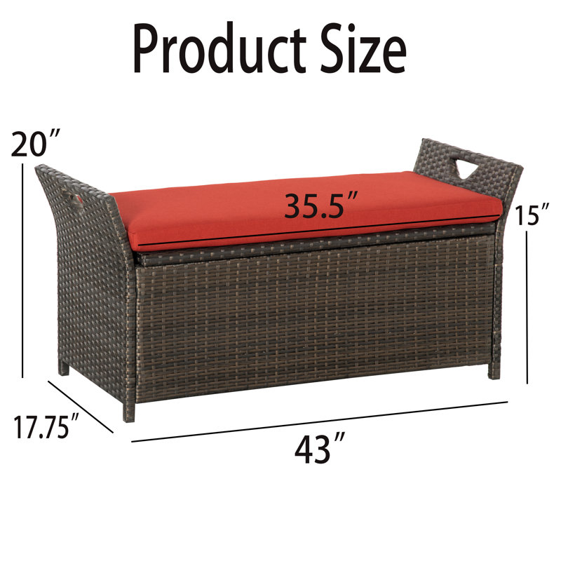 TONWIN 352 Gallons Steel Storage Bench, Red, 20" H x 43" W x 17.75" D