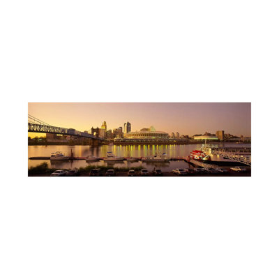 Buildings In A City Lit Up At Dusk, Cincinnati, Ohio, USA - Wrapped Canvas Panoramic Print