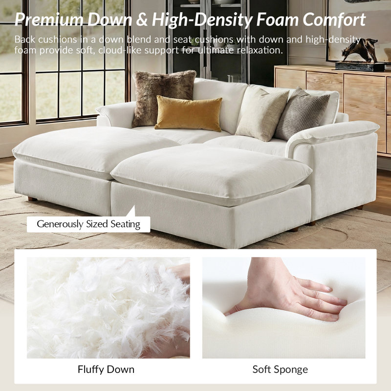 Cioffi Oversized 4 Piece Down Blend Modular Cloud Sleeper Sofa with Removable Cushion Cover, Ivory