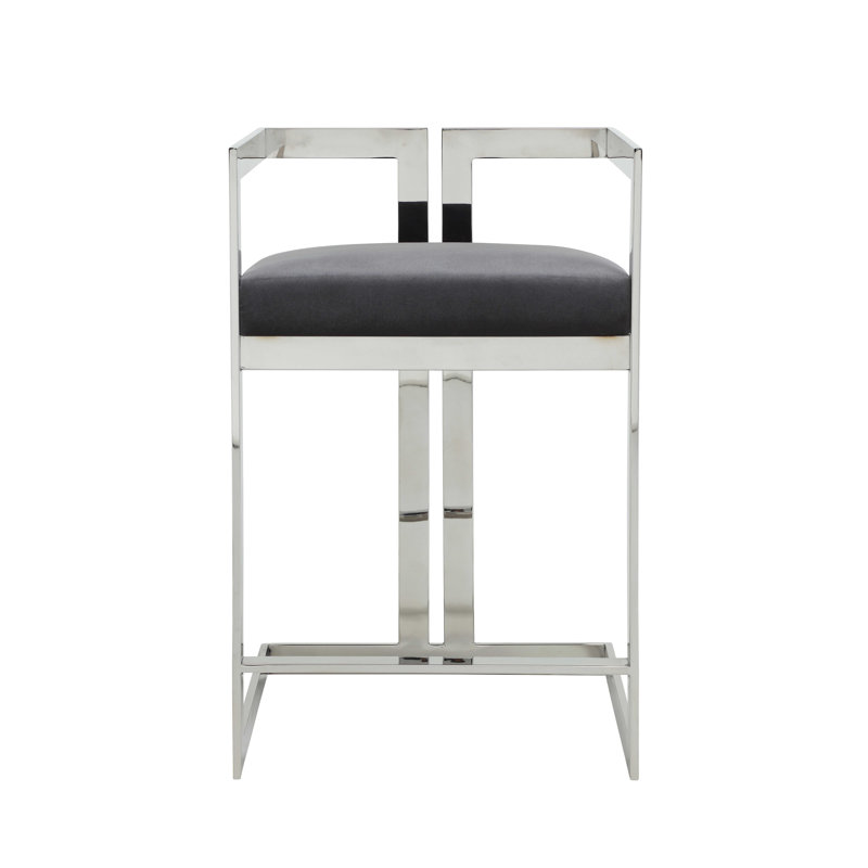     Pangea Home Counter Stool – Modern Counter-Height Upholstered Velvet Stool with Steel Metal Legs- Dining Room, Bar, Kitchen Island, and Events - Gray and Silver Counter Stool