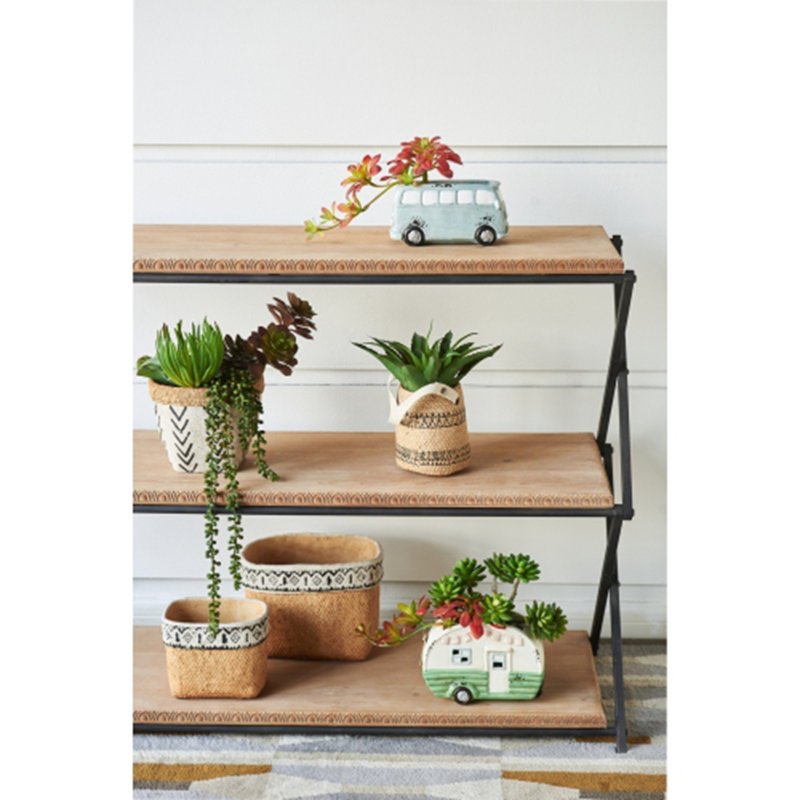 Ensemble de 2 pots à fleurs rectangulaires avec bordure géométrique, L: 10,5 x 8,5 x 8 po