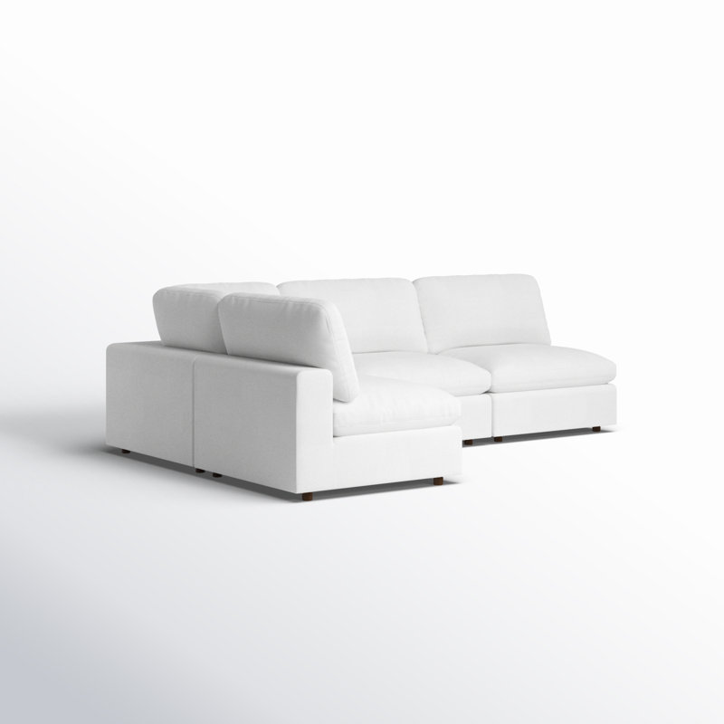 Canapé modulaire rembourré 4 pièces Jossa, Mélange de lin blanc