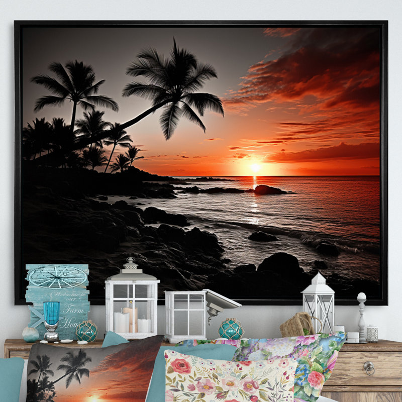 Hawaii Sunset Serenade I - Art mural d'Hawaï, Cadre flottant noir, H 12 po x l 20 po x P 1 po