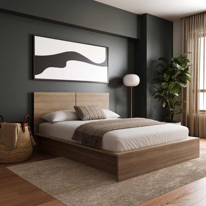 Guendolyn Platform Bed & Headboard, Brown Oak, Queen