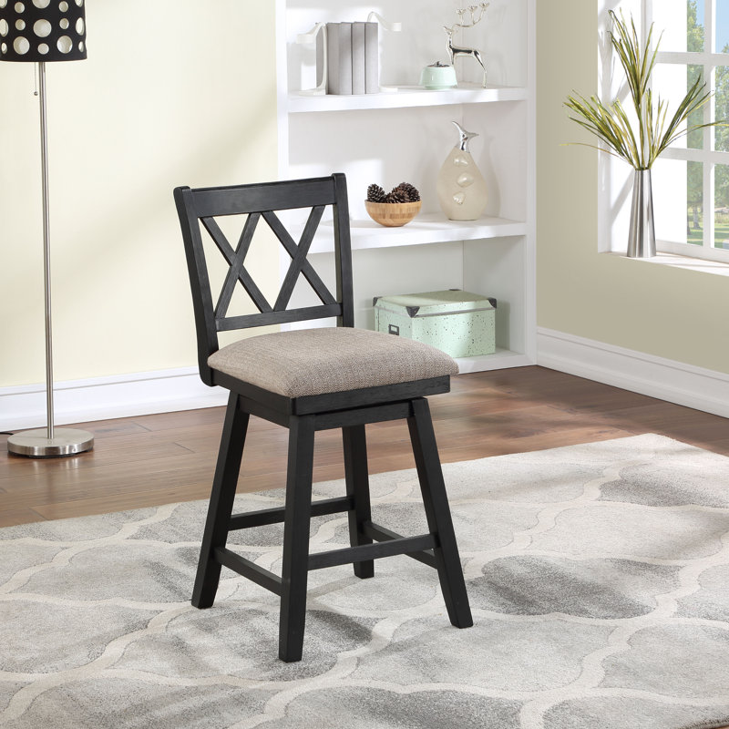 Renetta Swivel Counter & Bar Stool, Counter Stool (24" Seat Height), Brown Polyester, True White