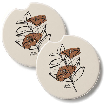 Floral Mocha 2 Pack Absorbent Stone Car Coasters