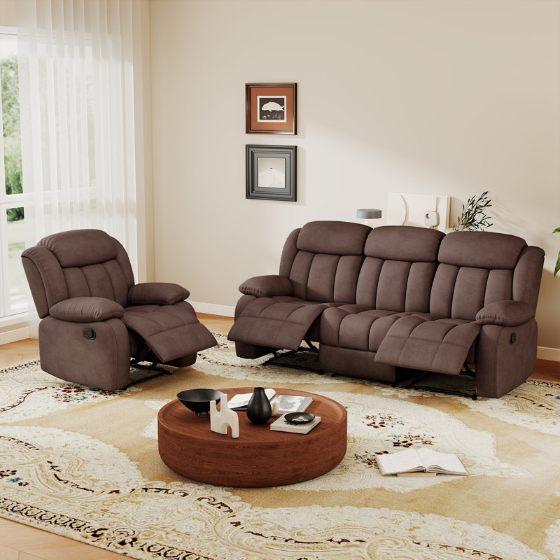 2 - Piece Modern Microfiber Upholstered Manual Reclining Living Room Sets