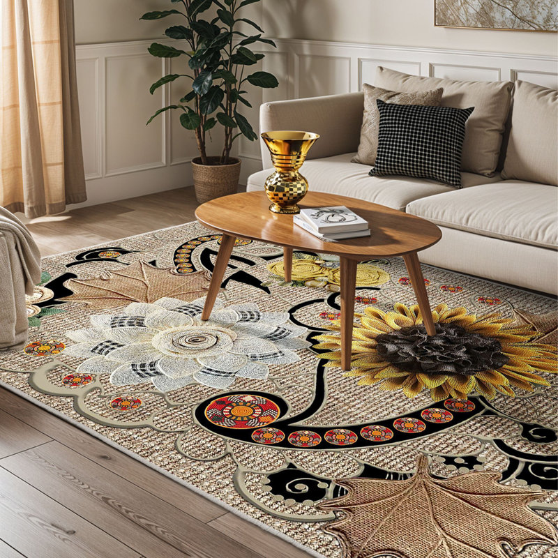 Tapis de couloir élégant (3,3 x 4,9 pi), 100% polyester, hauteur de poils de 0,3 po | Pois antibactérien antidérapant en PVC | Design tissé avec impression numérique 3D | Lavable à la machine, parfait pour la décoration intérieure et le confort