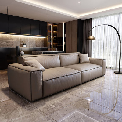 Beige grey Genuine Leather Modular Sofa