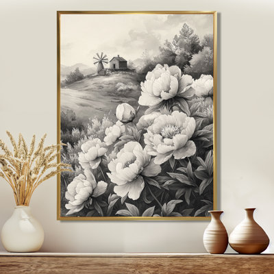 Edmundson, pivoines monochromes et moulin à vent I - pivoines, art mural