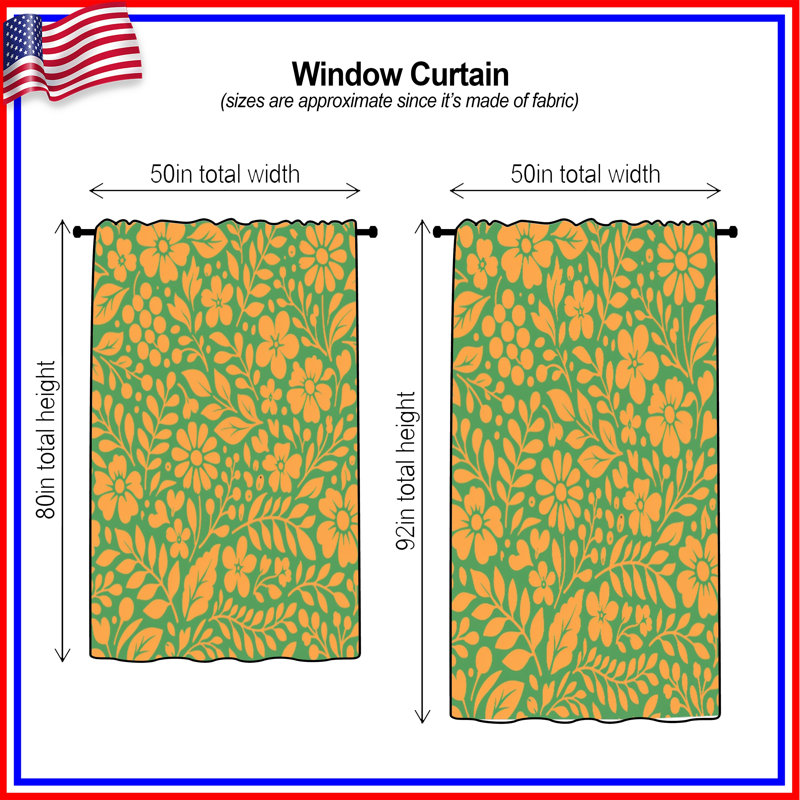 Rideaux orange à motif floral, voilages et voilages à motif floral - 1 panneau, Blockout, 50" x 92" - 1 Panel