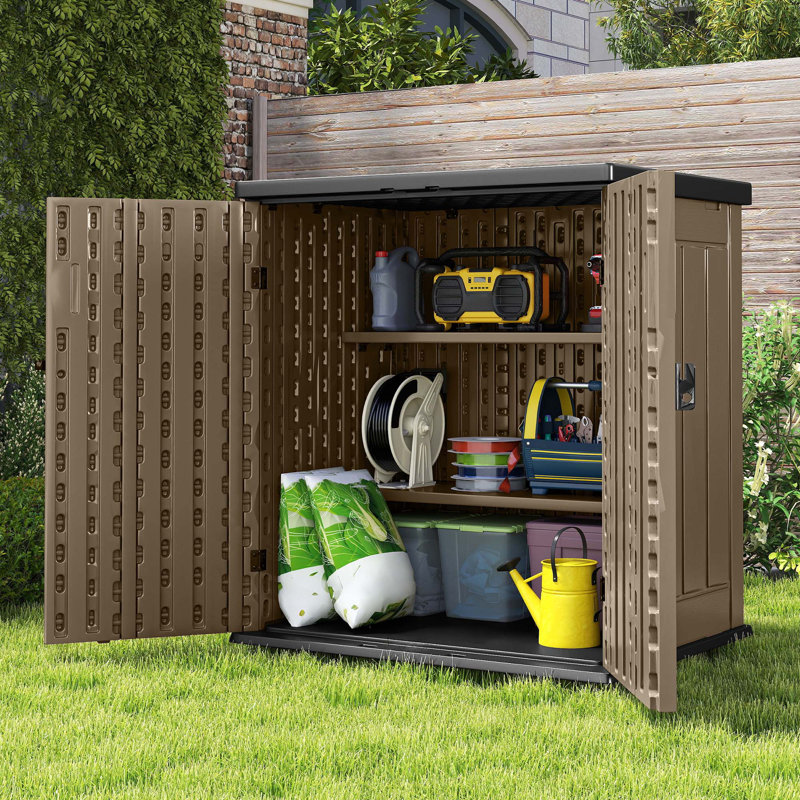 Balconera Outdoor Storage Cabinet With 2 Shelves, Brown