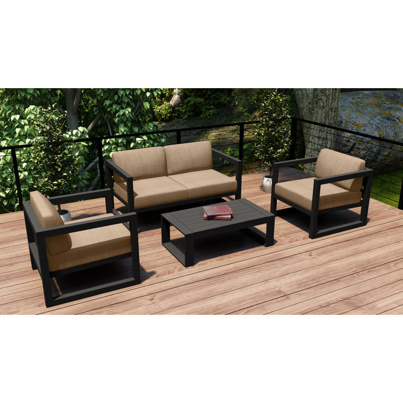 Smith 4 - Person Patio Conversation Set with Cushions, Spectrum Indigo Sunbrella®, Slate, 25" H x 54" W x 25.5" D 