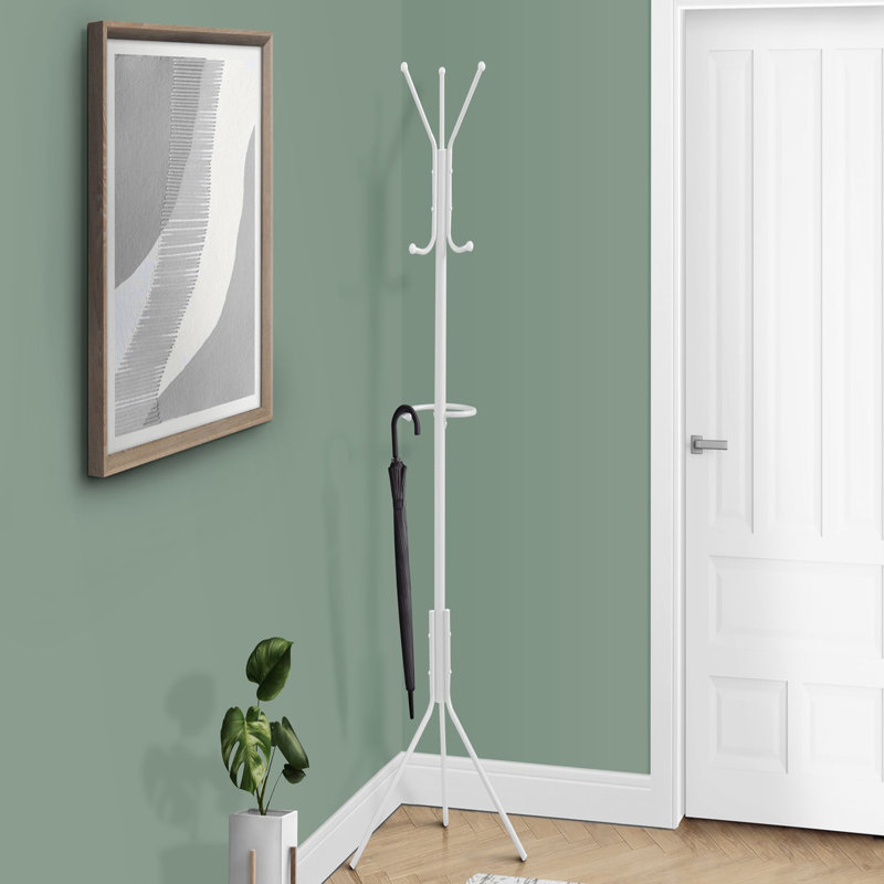 Portemanteau, portemanteau, autoportant, barre suspendue, 6 crochets, vestibule, h 68 po, chambre à coucher, métal blanc, contemporain, moderne