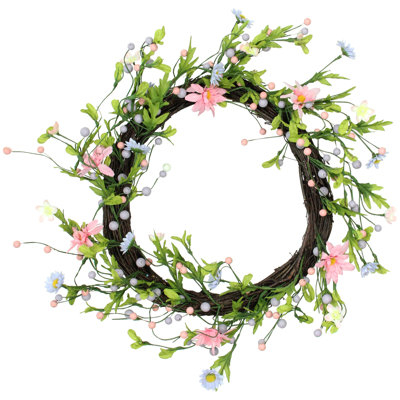 Couronne de fleurs artificielle marguerite verte et rose