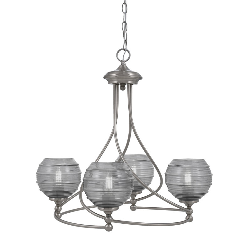 Lustre 4 lumières Sadea illustré avec verre de 6 po, Clair, Nickel brossé