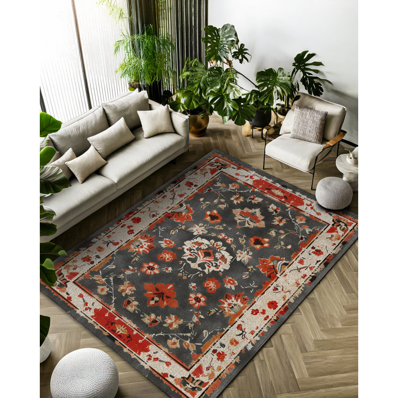 Gracilynn Collection Digital Print Cotton-Polyester Multicolor Floral Rug, Runner 2'8" x 13'2"