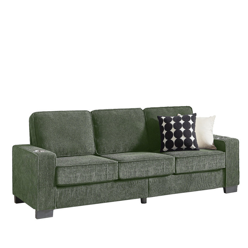 83.86"Corduroy Fabric sofa,Modern Compressed Couch,3-Seater Sofa, Furniture for Living Room,Bedroom,office ,Green, Green
