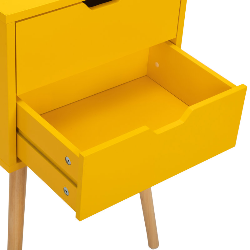 Coldiron Drawer Mid-Century Nightstand, Yellow