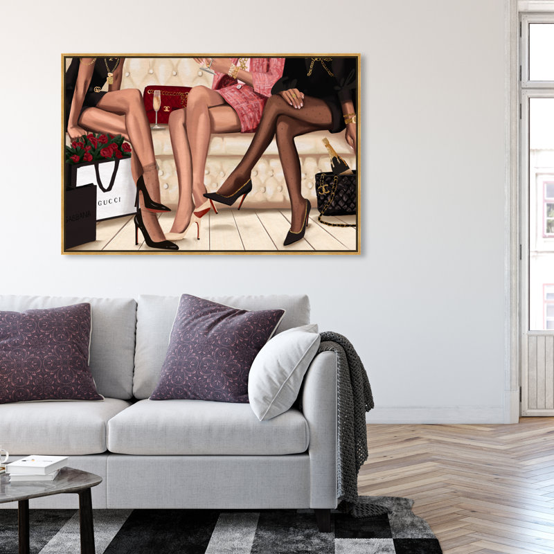 " Fashion And Glam Girls Night Out Fashion Lifestyle ", 36" H x 54" W , Gold Framed Canvas