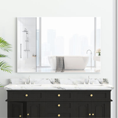 Miroir mural 48 po x 32 po pour chambre rectangulaire avec cadre en aluminium blanc, résistant et facile à installer pour la salle de bain, le salon, pouvant être installé horizontalement ou verticalement