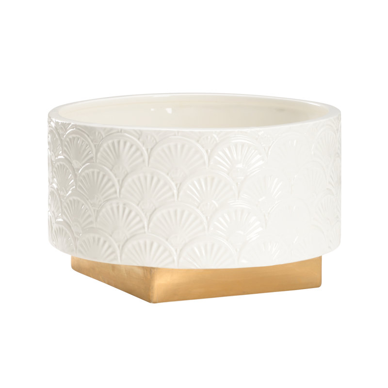 Deco Fan Ceramic Planter, 6.5" H x 10.8" W x 10.8" D