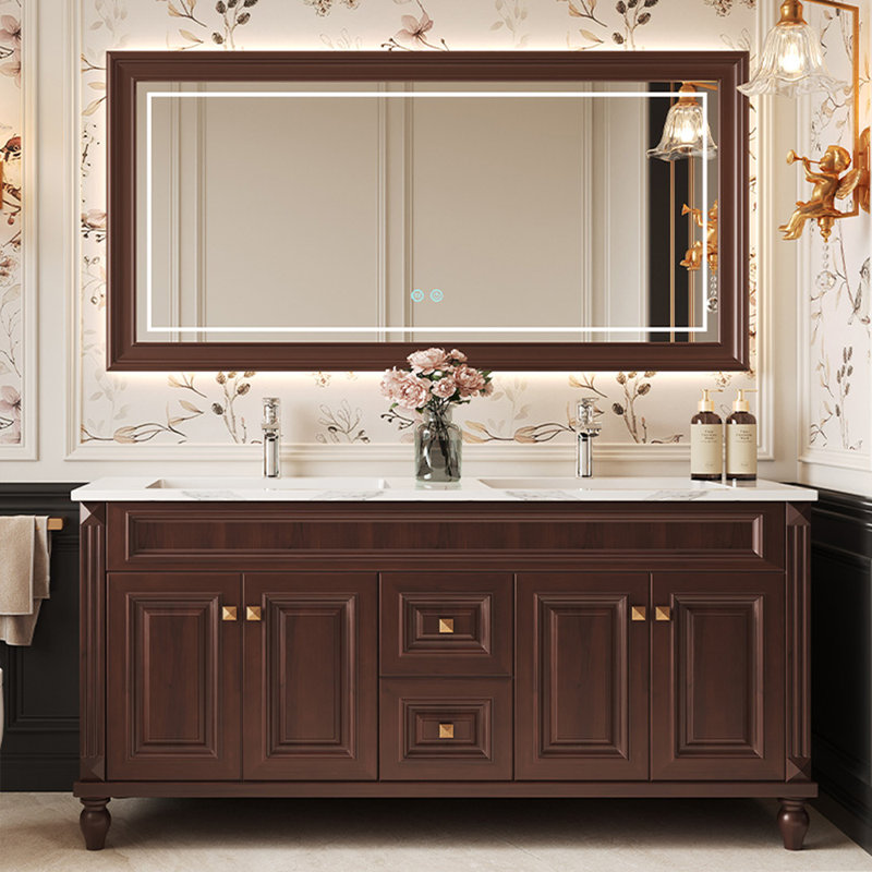 Smart bathroom cabinet American style, 31.5" H x 66.93" W x 21.65" D, Brown