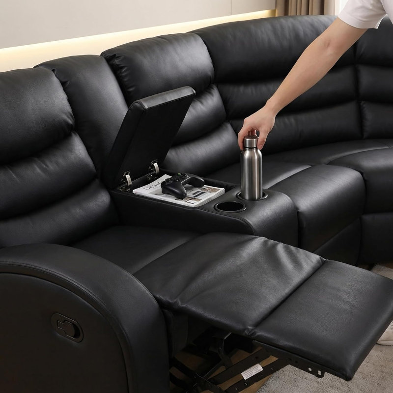 Canapé modulaire inclinable manuel en tissu 3 pièces avec console de rangement