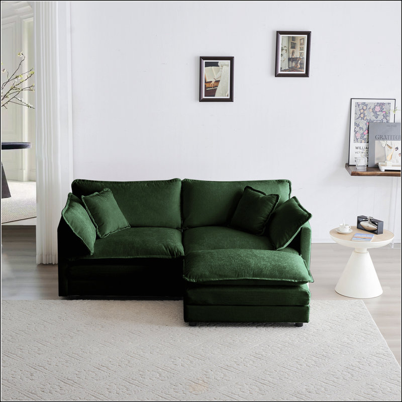 Canapé en chenille deux places avec 1 repose-pieds, Vert