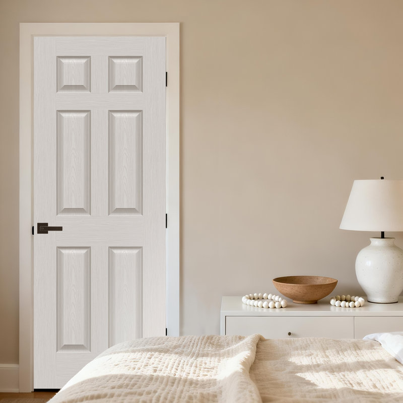 Porte intérieure standard en bois apprêté à 6 panneaux sans trou, 30 po x 80 po