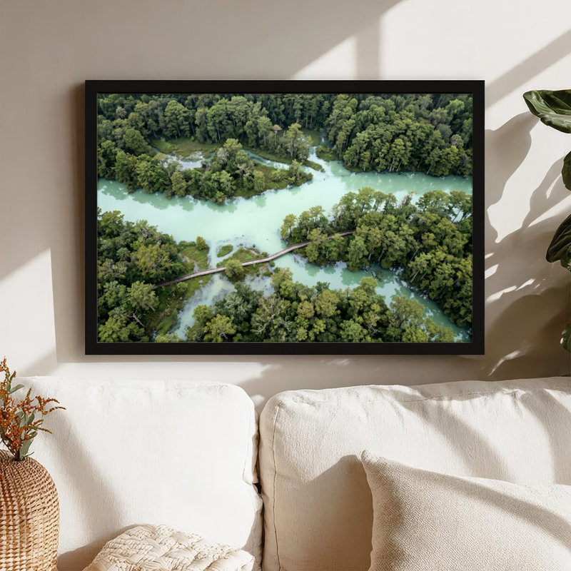 Art mural sur toile noir encadré pour le salon, la chambre à coucher, le bureau ou le vestibule - décoration murale décorative avec forêt rivière
