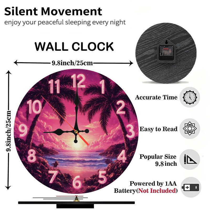 Tropical Sunset Palm Tree Clock