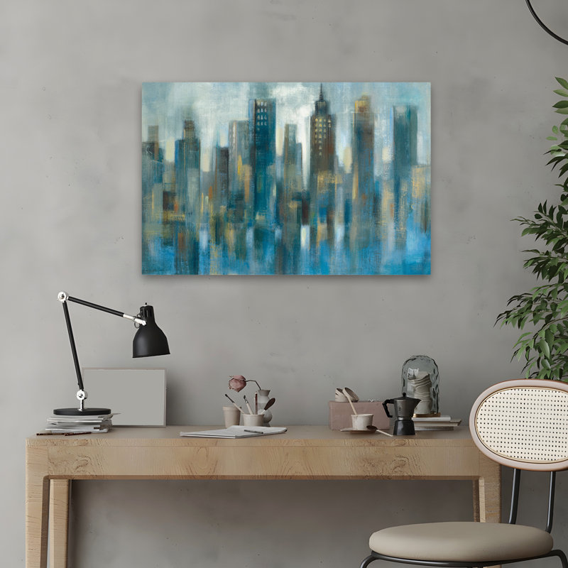 Lumière de réflexion rythmique - abstrait noir bleu brun, H 24 po x l 16 po