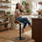 Swivel Upholstered Counter Stool, 24''-32''H Adjustable Seat Height Bar Stool, Modern  Pub Stool with Metal Frame-2086352944