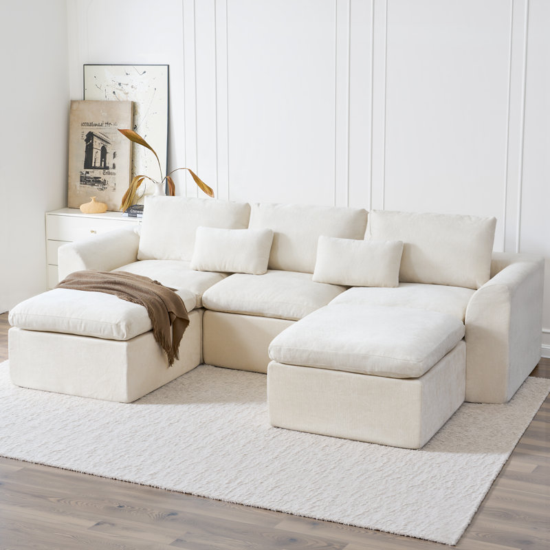 Canapé modulaire moderne Cloud - Canapé modulaire modulaire souple de 120 po - Aucun assemblage requis - Canapés profonds avec 2 repose-pieds mobiles - Canapé surdimensionné en chenille pour le salon